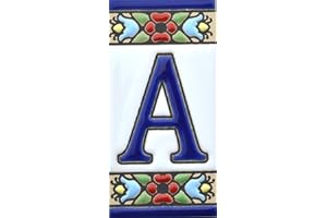 ART ESCUDELLERS House letters 3 inch. Handpainted house letter tiles for signs, addresses and names. Address numbers for houses. House address numbers and letters. Design Design FLORES MINI 2,87" x 1,38" (LETTER A)