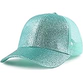 MniJiza Toddler Girl Baseball Cap Little Girls Glitter Ponytail Hats Kids Adjustable Caps Sparkly Mesh Trucker Hats