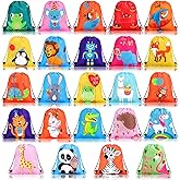 Shappy 24 Pack Drawstring Party Favors Bags Cartoon Animal Candy Goodie for Boys Birthday Kids Gift Return Girls Supplies