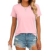 SMENG Women's Short Sleeve Cotton Blend Shirt Basic Crewneck Solid Color Tee Casual Fit T-Shirt UPF 50+ Workout Tops