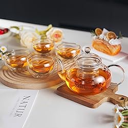 CNGLASS Glass Teapot Set,20oz Clear Tea Pot with 4