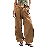 Jianzhixiao Women's Striped Barrel Pants Drawstring Waist Wide Leg Trousers Pockets Casual Comfort for Office Lounge Travel