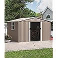 ASJMR 10FT x 8FT Outdoor Storage Shed, Waterproof Lockable Door Metal Tool Shed with Sliding Door and Ventilation, Gardening Tool Storage Room, Metal Storage Shed for Gardens and Lawns