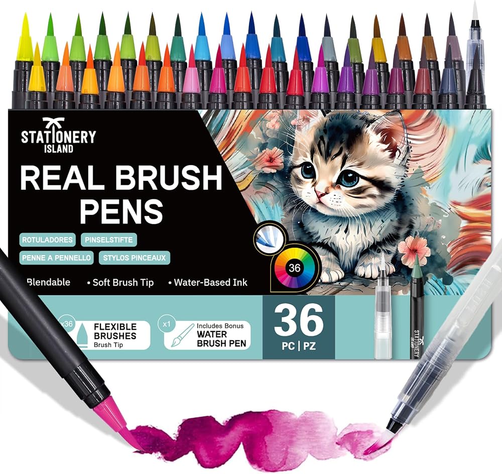ISLAND 36+1 Watercolour Brush Pens Set for Kids Adults Calligraphy