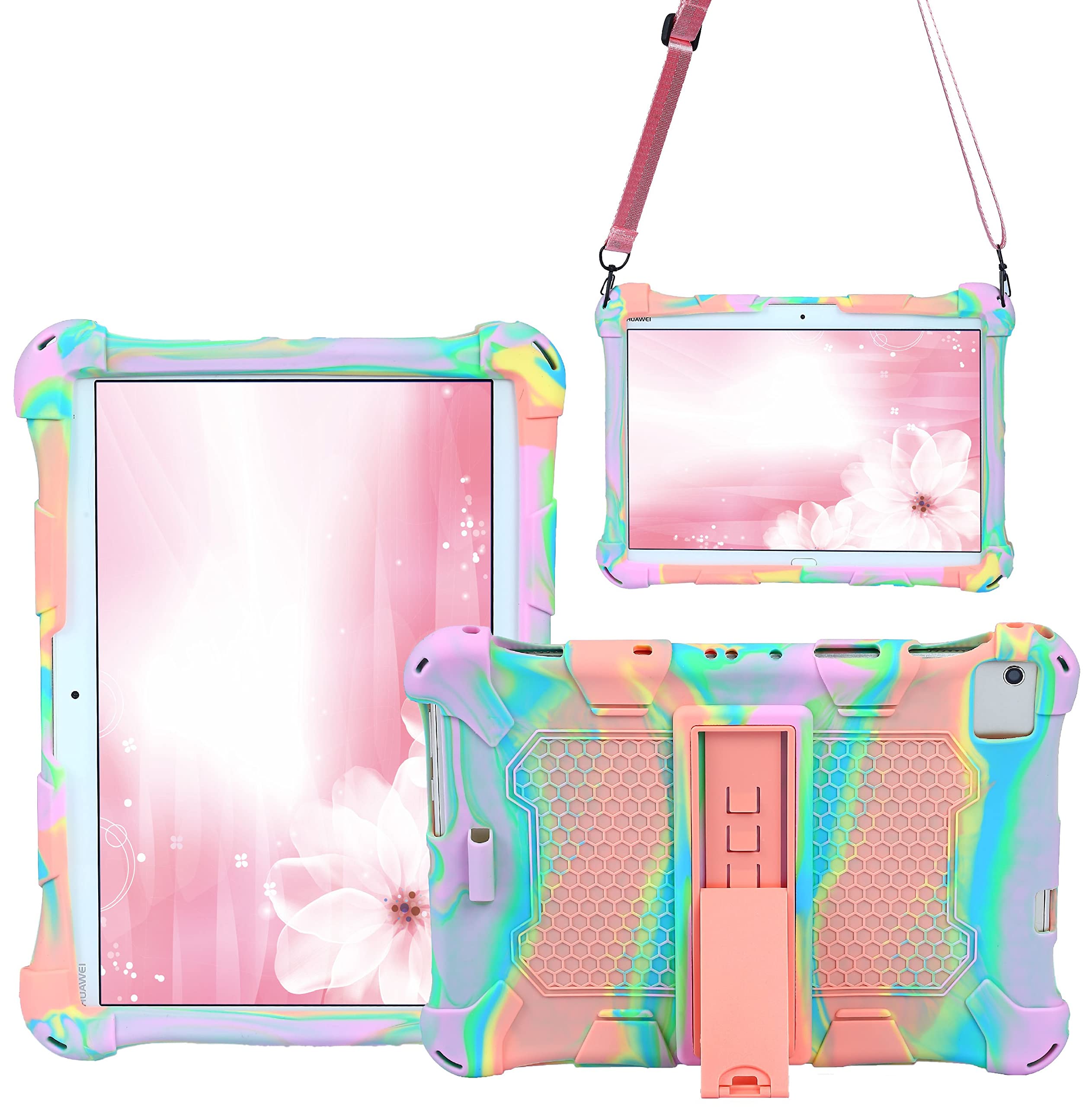 AKNICI Silicone Case for TECLAST P20HD/M40/M40 Pro,YESTEL T5,Blackview Tab 8/TAB 8E/Tab 9/Tab 10,Dragon Touch Notepad 102,AOYODKG A39,Pritom TronPad L10,DUODUOGO S6/S1,Shoulder Strap,Rose Pink