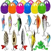 12 Pcs Prefilled Easter Eggs with Fishing Lures Baits Tackle Kit Easter Basket Stuffers Fishing Gear Accessories Egg Fillers 