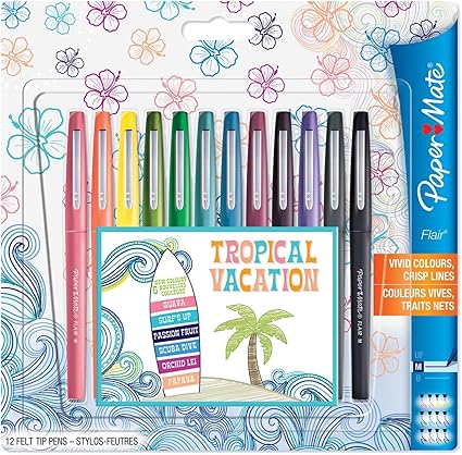 Paper Mate Flair Feutres De Coloriage Pointe Moyenne 0 7 Mm Couleurs Tropicales Et Assorties Lot De 12 Amazon Fr Fournitures De Bureau