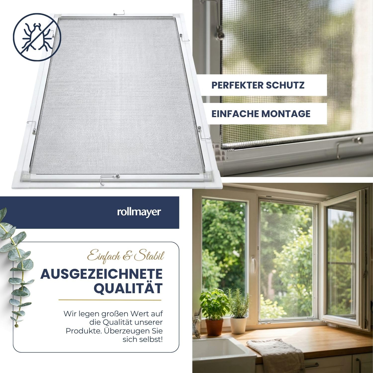 Rollmayer Fliegengitter Fenster Aluminiumrahmen Insektenschutz Fenster Selbstbausatz zuschneidbar stabiles Aluminium Moskitonetz Fliegenschutz einfache Montage (Weiß - 100 x 120 cm - BxH) 5