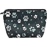 Cranviech Gift for Dog Lovers - Paw Print Makeup Bag, Cosmetic Pouch for Women, Dog-Themed Travel Toiletry Linen Fabric Zipper Bag for Daily Use or Pet Lovers