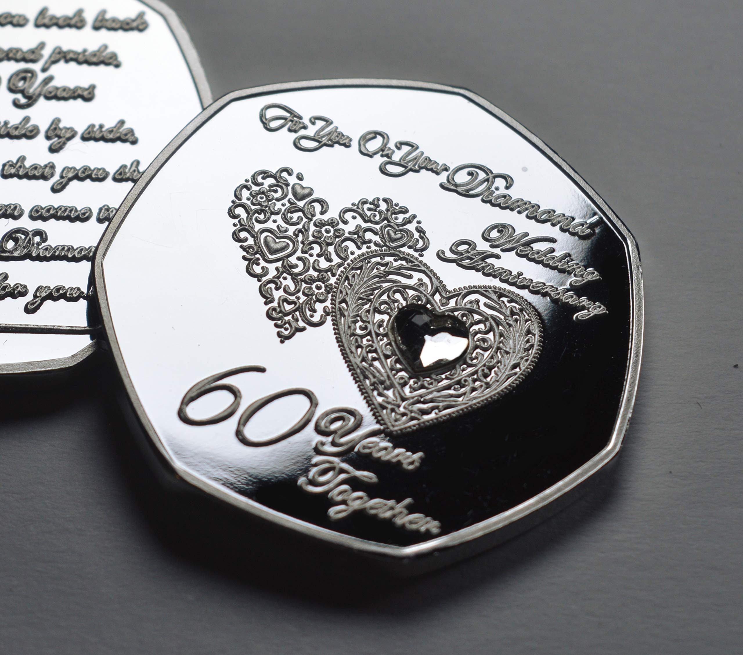 The Commemorative Coin Company 60TH DIAMOND WEDDING ANNIVERSARY Silver Commemorative with Diamante Gemstone. Gift/Present 60 Sixty Years Together Sixtieth