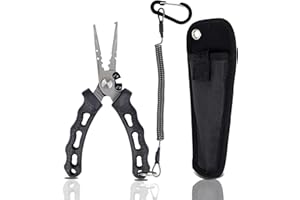 YUMEOWL Fishing Pliers with Innovative Ergonomical Handle, Corrosion Saltwater Resistant,Fishing Multitool Hook Remover Braided Fishing Line Cutting, Split Ring with Coiled Lanyard and Sheath