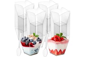 ZENFUN 100 Pack 3.5 oz Dessert Cups with Spoons, Dessert Shooter Cup, Square Mini Appetizer Cups, Clear Plastic Parfait Cups 