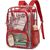 Yusudan Clear Backpack for Girls Women, Heavy Duty Transparent School Backpacks See Through PVC Bookbag for College Work Security Travel (Red)