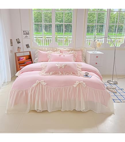 Ruffle Bedding French Princess 3D Flower Lace Embroidery Cotton