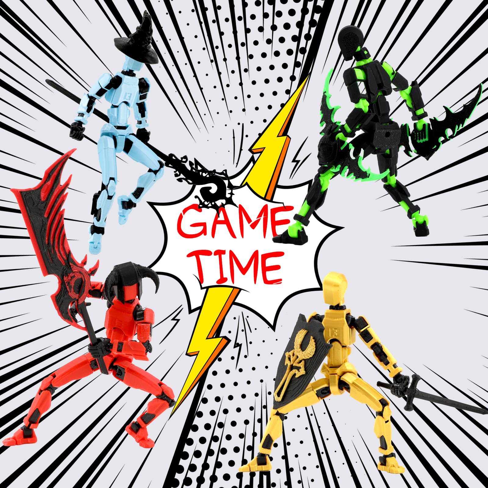 Qoopower T13 Titan 13 Action Figure Assembly Completed, 5-Pack T 13 Lucky 13 3D Printed Action Figure Articulated, Dummy Gift for Boys Desktop Decorations,muñeco de acción (Multicolored)