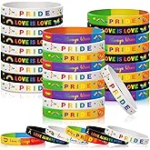 Harrycle 96 Pieces Pride Rainbow Bracelets Pride Silicone Wristbands LGBT Rainbow Rubber Bracelets for Gay and Lesbian LGBTQ Party Parades Gifts Supplies, 6 Design