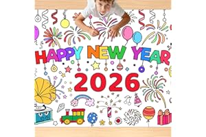 LINSUMINN Happy New Year Coloring Tablecloth/Poster, New Years Decorations 2026, 72"x30" Giant Paper Coloring Banner Tablecloth for Kids Crafts Activities Party Decorations, Fun DIY New Years Eve Party Supplies