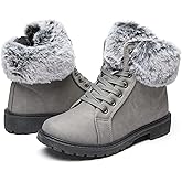 yegeyan Womens Snow Boots PU Winter Ankle Booties Fur Lined Anti-Slip Combat Boots