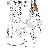 AOTHSO 8 Pcs Halloween Dalmatian Dog Costume Set for Women Long Sleeve Shirt Headband Tutu Skirt Knee High Socks Tie Sticker
