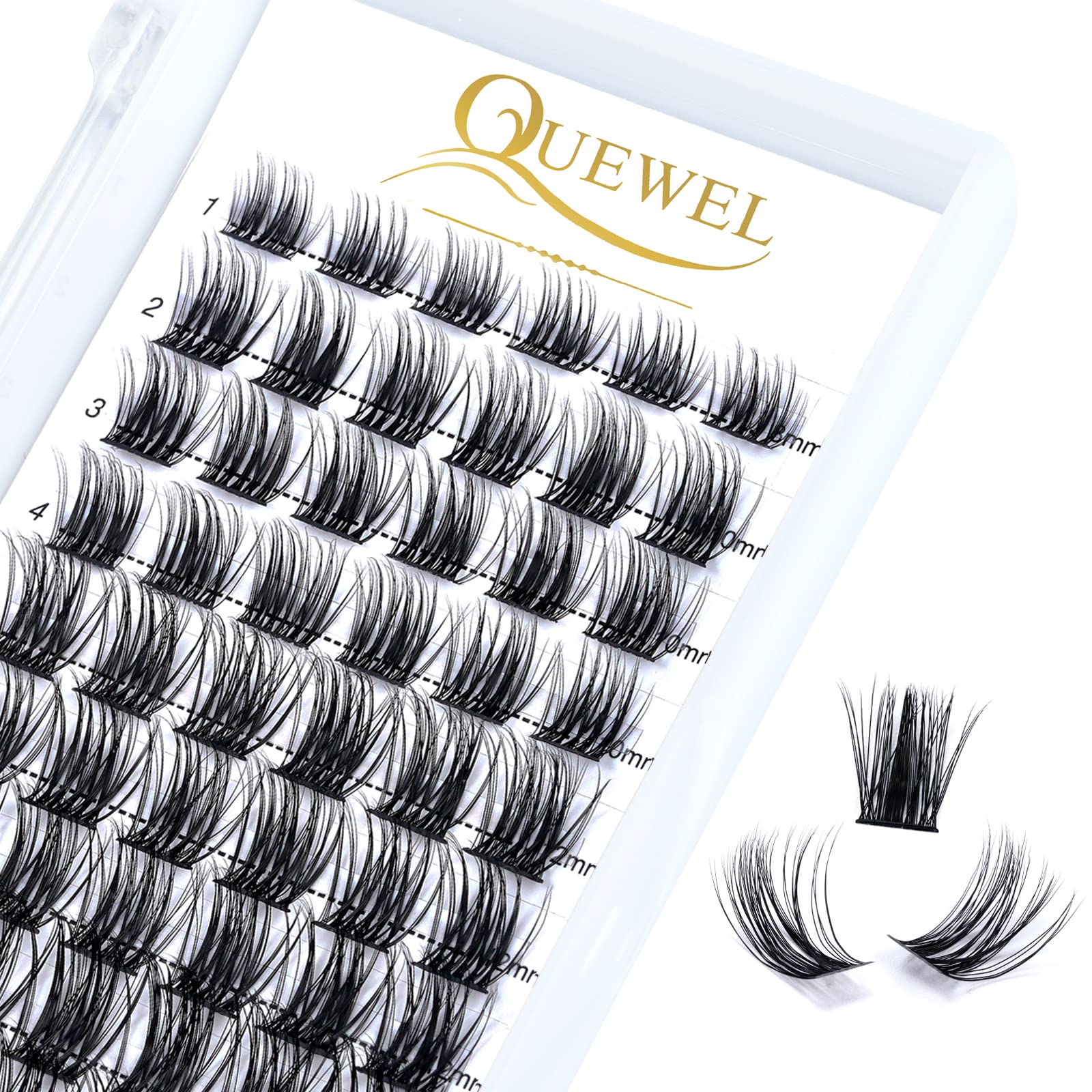 QUEWEL Cluster Lashes 72 Pcs Wide Stem Individual Lashes C/D Curl 8-16mm Length DIY Eyelash Extension False Eyelashes Soft for Personal Makeup Use at Home (natural03-D-MIX8-16) — image 1