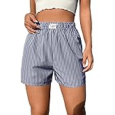 SOLY HUX Women's Y2K Striped Boxer Shorts Elastic High Waisted Straight Leg Workout Gym Shorts