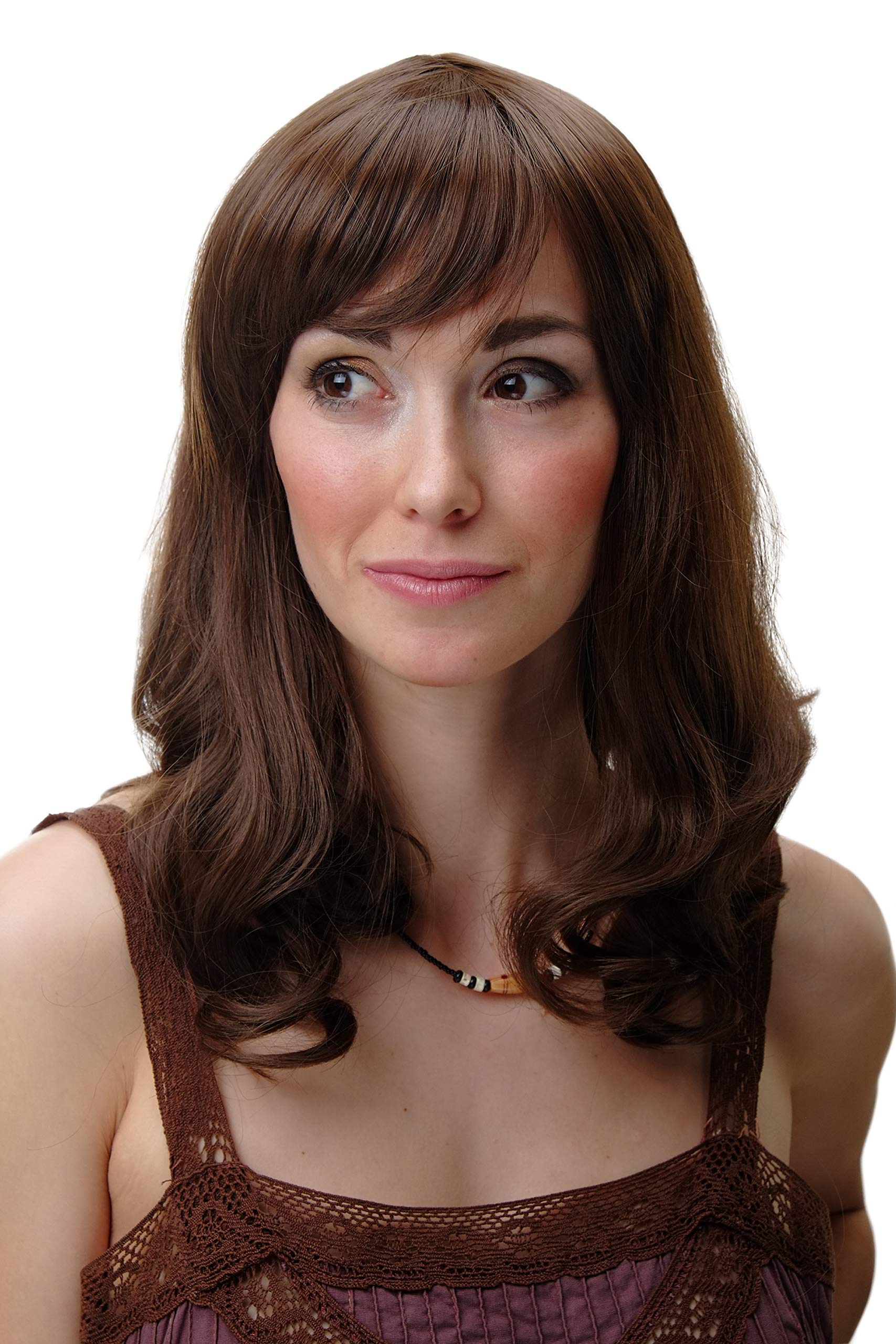 WIG ME UP - Wig Medium Length Bangs Brown Wavy Curled Tips YZF-4382-8