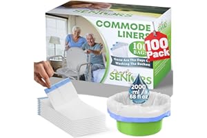SIMPLY SENIORS Commode Liners - 100 Strong Portable Commode Toilet Bags - Easy to Use Bedside Commode Liners - Bedside Toilet Potty Liners That Support Dignity of Seniors - No Buckets to Wash - NO Absorbent Pad