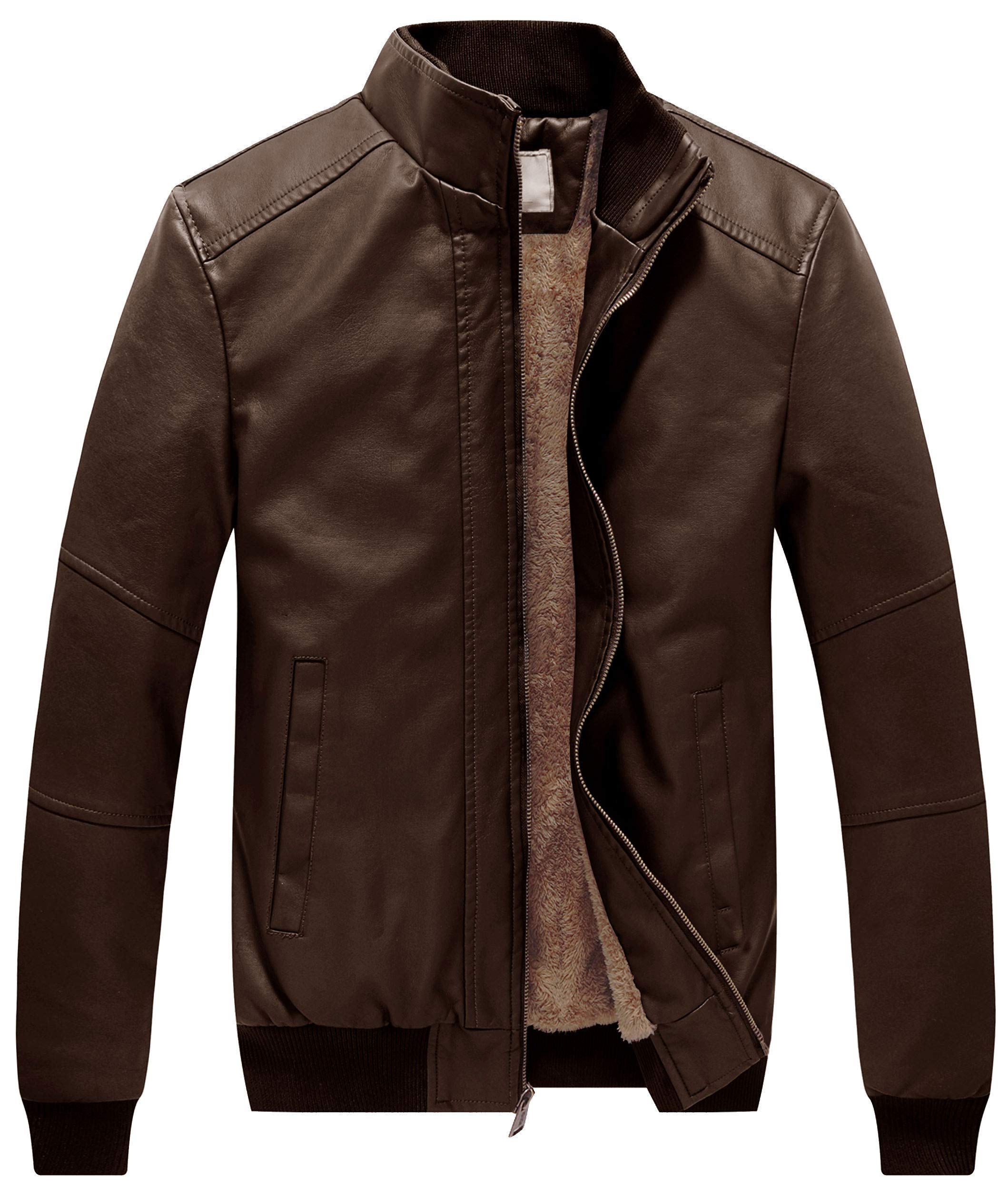 Photo 1 of WenVen Men's Faux Leather Jacket Punk Motorcycle Slim Fit Outerwear Brown XL
