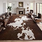 DweIke Cow Print Rugs for Living Room, 4x6 Machine Washable Cowhide Area Rugs for Living Room, Non-Slip Low Pile Stain Resistant Throw Carpet for Dining Room Home Western Decor, Red-Brown
