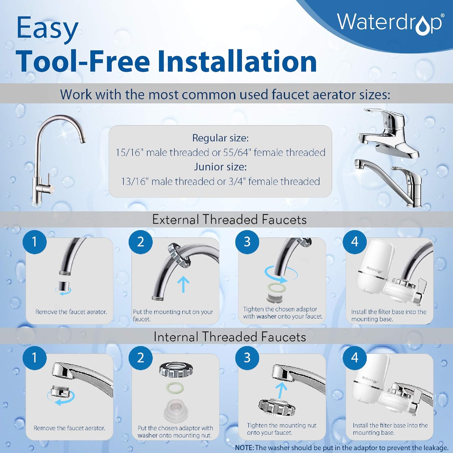 Waterdrop WD-FC-03 NSF Certified 320-Gallon ACF Water Faucet Filtration System, Faucet Filter, Removes Chlorine, Harmful Contaminants Metals & Sediments-Fits Standard Faucets, 1 Filter Include: Kitchen & Dining
