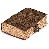 LEATHER VILLAGE Leather Bound Vintage Journal for Women & Men - Book of Shadows - Lock Closure - 200 Pages of Antique Deckle Edges Handmade Watercolor Paper - Distressed Brown - 13X8 inches