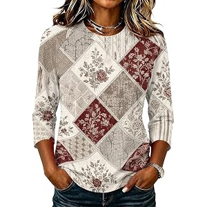 Womens 3/4 Length Sleeve Tops Floral Print Raglan Crew Neck Blouses Casual Basic Lightweight Pullover Shirts 2026