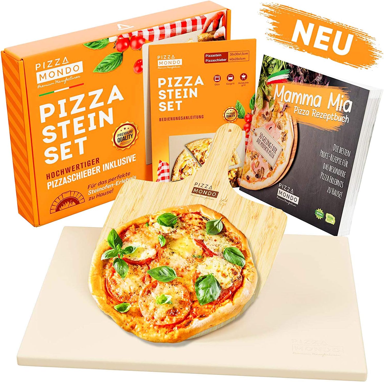 Pizza Mondo® Pizzastein für Backofen, Grill & Gasgrill (inkl ...