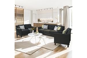 EMKK 3 Pieces Sectioanal Sofa Set Living Room Furniture Modern Style Button Couch with Tufted Cushions Included 3Seater, an Loveseat and One Armchair, 2024 Black