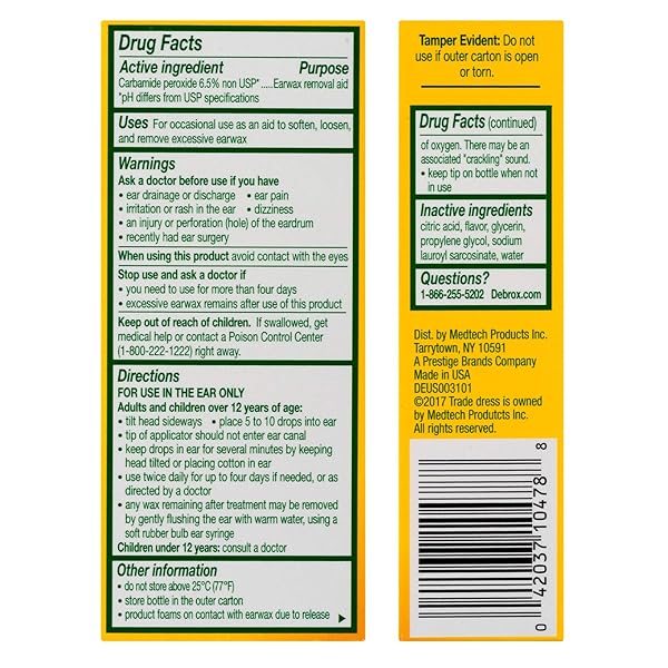 DEBROX EARWAX REMOVAL DROPS WITH GENTLE MICROFOAM CLEANSING ACTION, 0.5 FL OZ