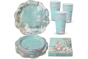 ZVK Easter Paper Plates Napkins Cups Set Party Supplies Dessert Plates, Dinner Plates, Paper Napkins Disposable