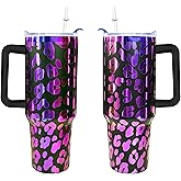 omezin 40 oz Leopard Print Tumbler Laser Engraving Glitter Leopard 40oz Tumbler with Lid Straw Double Insulated Travel Coffee Cup Travel Accessories Must Have