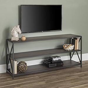 WE Furniture AZS60XMWSG Bookcase, 60", Slate Grey/Black Metal