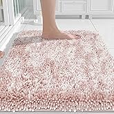 Yimobra Chenille Bathroom Rugs Non Slip, Extra Thick Soft Absorbent Bath Rug, Machine Washable Quick Dry Bath Mat for Bathroom Floor, Tub and Shower, Home Decor Accessories, 24x17, Pink