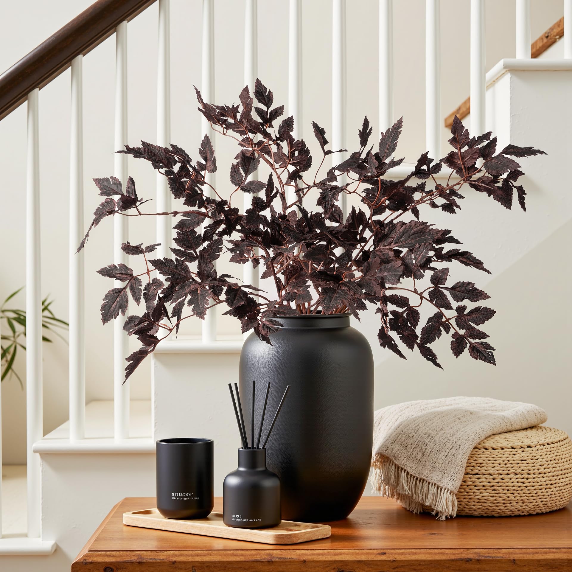 View 1 of *** ONLY THE FLOWERS ITSELF*** Uqueeten Artificial Fall Leaves Fall Stems Silk Plants Artificial Cimicifuga Plant Greenery? 4pcs Fall Stems for Vases Silk Plants for Home Indoor Table?Fireplace?Shop Office Decorations (No Vase