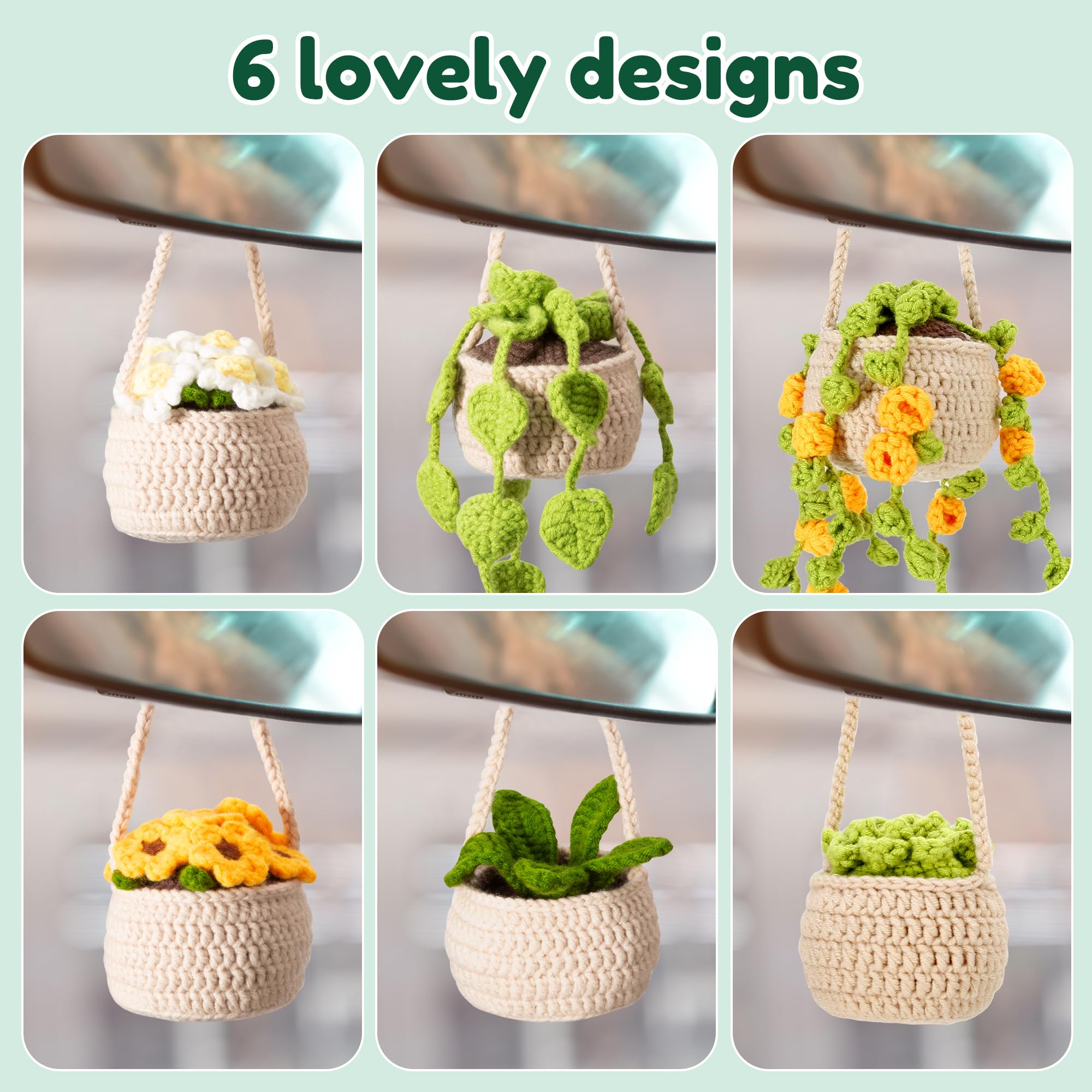 Karsspor Crochet Kit for Beginners, Crocheting Kit- 6 PCS Hanging Potted Plants Crochet, Beginner Crochet Kit for Adults and Lovers, Knitting Kit with Step-by-Step Video Tutorial and Instructions