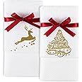 Homefabrics Marina Decoration Christmas Premium Luxury Decor Soft 100% Cotton Embroidered Bathroom Modern 3 Piece Towel Set, Gold Red Ivory Color Gold Christmas Tree
