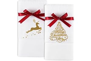 Quera 2 Pack Christmas Hand Towels Christmastree Reindeer 100% Cotton Embroidered Premium Luxury Decor Bathroom Set for Drying, Cleaning, Cooking, Holiday Towels Gift Set 13.7'' X 29.5''