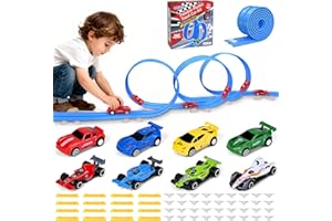 ZHFUYS 20Ft Extra Long Flex Tracks for Kids,Flexible Race Car Track Set with Powerful Pull Back Cars,Suction Cups Compatible with Diecast 1/64th Car Toy,Rolls Up Portable Race Tracks for Ages 3 & Up