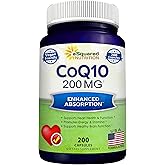 aSquared Nutrition CoQ10 (200 Capsules and 200mg) - High Absorption Vegan CO Q-10 Powder - Enzyme Ubiquinone Supplement Pills, Extra Antioxidant Coenzyme Q10 Vitamin, Coq 10 Alernative to Softgels