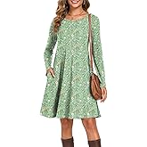 YVH Women's Long Sleeve T-Shirt Dress Casual Loose Fit Swing Dress for Fall Winter with Pockets