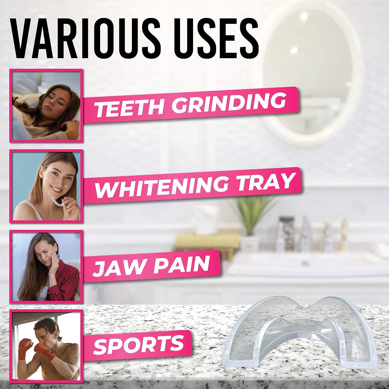 HONEYBULL Mouth Guard for Grinding Teeth [6 Pack - 2 Sizes] for Clenching at Night, Whitening & Sports : Beauty