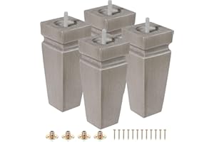 TEXPHW Square Wood Furniture Legs Set of 4 - Wooden Replacement Feet for Couch, Bed, Bench, Dresser, Rubber Wood Parts for Table, Sofa, Wooden Legs Chairs Complete with Installation Hardware (6 inch Grey)