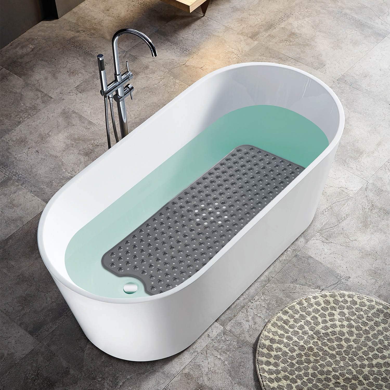 YINENN Bath Tub Shower Mat 40 x 16 Inch Non-Slip and Extra Large, Bathtub Mat with Suction Cups, Machine Washable Bathroom Mats with Drain Holes, Clear Light Black: Health & Personal Care