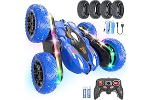 Wedopro Remote Control Car for Kids, 2.4GHz 4WD Stunt RC Car with Double-Sided 360° Flips, Rechargeable LED Light Off-Road Toy Car for Boys Girls Ages 6-12